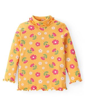 Babyhug Cotton Knit Full Sleeves Skivi Top with Floral Print - Yellow