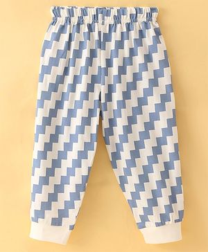 OLLYPOP Single Jersey Knit Full Length Striped Lounge Pant - Blue & Cream