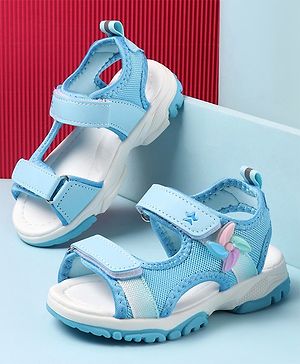 Cute Walk by Babyhug Sandals with Velcro Closure & Floral Applique - Blue