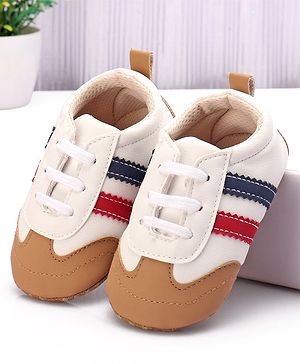 Cute Walk by Babyhug Booties with Striped Design & Lace Up Closure - Beige
