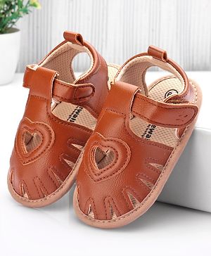 Cute Walk by Babyhug Booties with  Velcro Closure & Heart Design  -  Brown