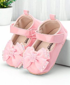 Cute Walk by Babyhug Velcro Closure Booties Bow Applique - Pink