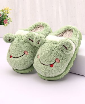 Oh! Pair Slip On Winter Shoes with Ears Applique - Green (Back Elastic May Vary)