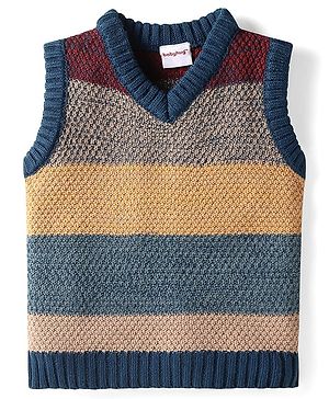 Babyhug Knit Sleeveless Striped Sweater Vest - Brown & Blue