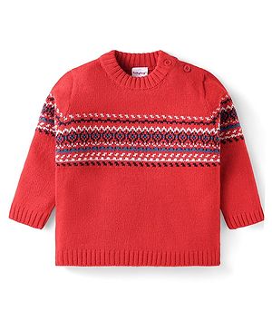Babyhug Knitted Full Sleeves Pullover Sweater With Design - Orange