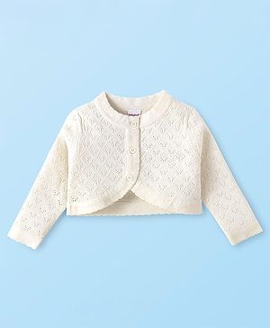 Babyhug Knitted Full Sleeves Solid Colour Shrug - Off White