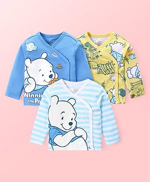 Babyoye Disney Full Sleeves Front Open Jhablas with Winnie The Pooh Print Pack of 3 - Multicolor