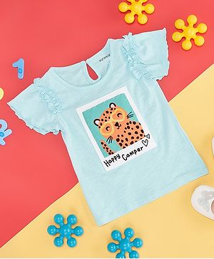 Pantaloons Baby Half Frill Sleeves Cartoon Print Tee - Blue
