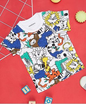 Pantaloons Baby Half Sleeves Animals Printed Tee - White