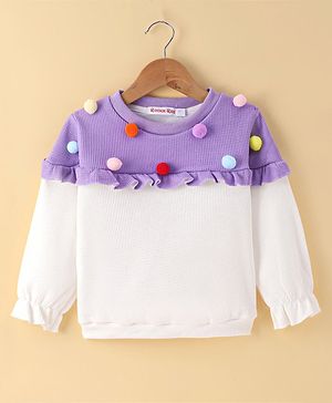 Kookie Kids Full Sleeves Winter Top with Beads Applique - Lilac & White