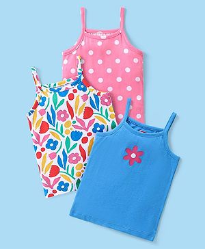 Babyhug 100% Cotton Knit Singlet Sleeves Slips With Floral Print Pack of 3 -Multicolor