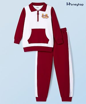 Honeyhap Premium 100% Cotton Knit Full Sleeves Winter Wear Suits with Bio Finish - Salsa Red &  Bright White