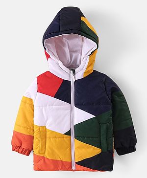 Babyhug Woven full Sleeves Padded Hooded Jacket With Colour Block Design - Multicolour