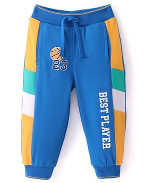 Babyhug French Terry Full Length Lounge Pant Text Print - Blue