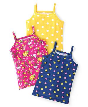 Babyhug 100% Cotton Sleeveless Slips Floral Print Pack of 3 - Pink Navy  & Yellow