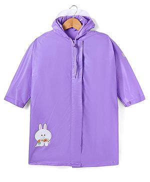 Babyhug Full Sleeves Below Knee Length Raincoat Bunny Print - Purple