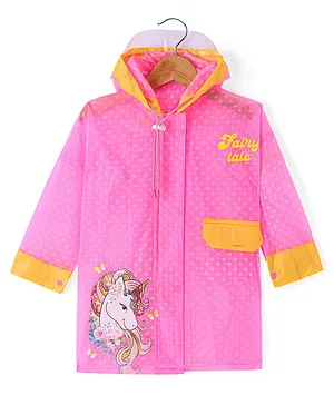 Babyhug Full Sleeves Below Knee Length Hooded
                      Raincoat with Polka Dots & Unicorn Print -
                      Pink