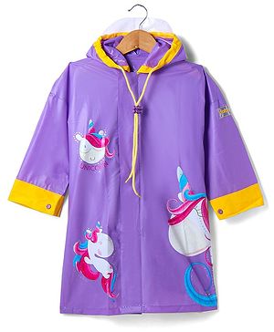 Babyhug Full Sleeves Below Knee Length Raincoat Unicorn Print  - Purple