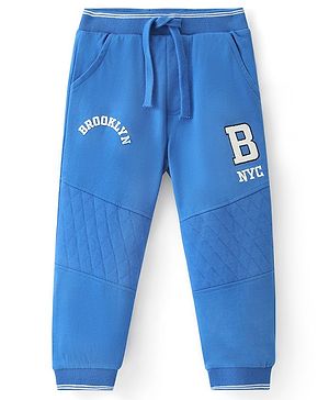 Babyhug French Terry Knit Full Length Lounge Pant with Text Print - Blue
