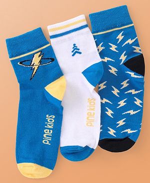 Pine Kids Cotton Knit Ankle Length  Design Socks - Pack of 3 ( Color May Vary )