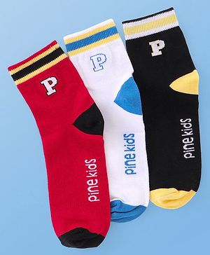 Pine Kids Cotton Knit Ankle Length  Design Socks - Pack of 3 ( Color May Vary )