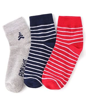 Pine Kids Ankle Length Silvadur Antimicrobial Striped &  Logo Designed Socks Pack of 3 (Colour May Vary)