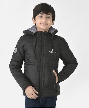 CRIMSOUNE CLUB Full Sleeves Text Printed Hooded Jacket  - Black