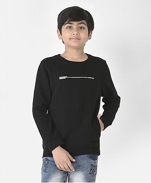 CRIMSOUNE CLUB Full Sleeves Brand Name Text Printed Sweatshirt - Black