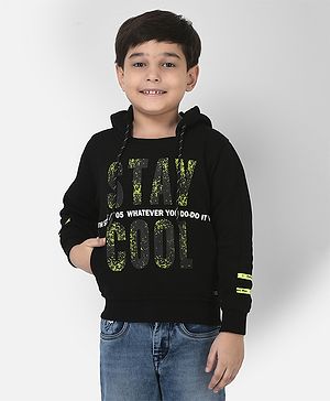 CRIMSOUNE CLUB Full Sleeves Stay Cool Text Printed Hooded Sweatshirt - Black