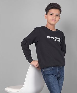 CRIMSOUNE CLUB Cotton Full Sleeves Text Printed Sweatshirt - Black