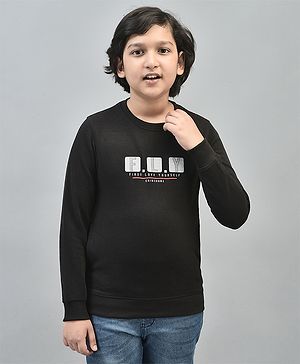 CRIMSOUNE CLUB Cotton Full Sleeves Fly Text Printed Sweatshirt - Black