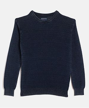 CRIMSOUNE CLUB Cotton Full Sleeves Solid Sweater - Blue