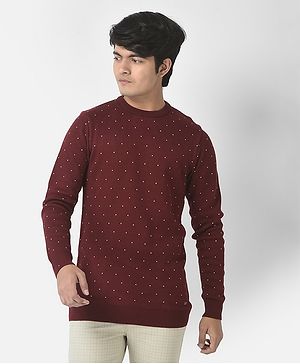 CRIMSOUNE CLUB Cotton Full Sleeves Dots Printed Sweater - Maroon