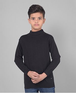 CRIMSOUNE CLUB Cotton Full Sleeves Solid Sweater - Black