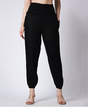 Moms Maternity Rayon Solid Trousers - Black