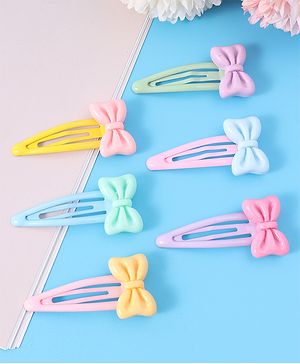 Babyhug Snap Clips with Bow Applique Free Size Pack of 6 - Pink Blue & Yellow