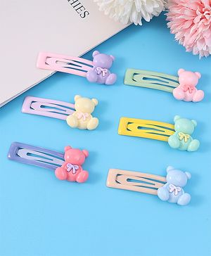 Babyhug Teddy Applique Snap Clips Pack of 6 - Multicolor