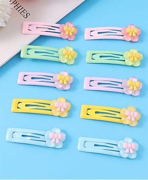 Babyhug Snap Clips with Floral Applique Free Size Pack of 10 - Pink Blue & Yellow