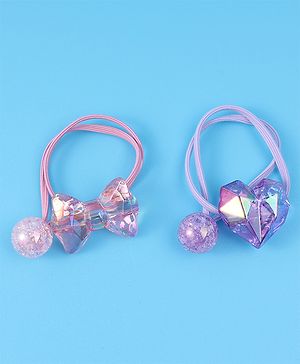 Pine Kids  Free Size Rubber Bands  Sets with Bow Applique Pack of 2 -  Pink & Purple
