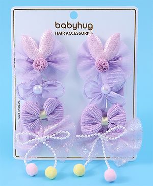Babyhug Free Size Hair Pins & Clips with Bow & FLoral Applique Pack of 6  - Purple