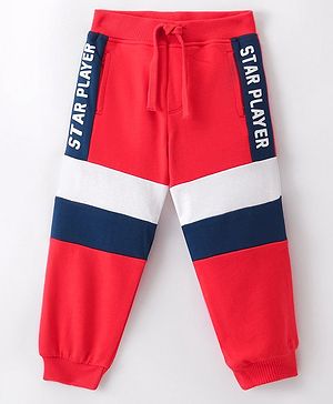 Babyhug French Terry Full Length Lounge Pant Text Print - Red