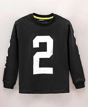Doreme Single Jersey Knit Full Sleeves T-Shirt with Numerical Print - Black