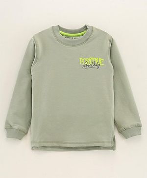 Doreme Terry  Knit Full Sleeves T-Shirt with Text Print  Green