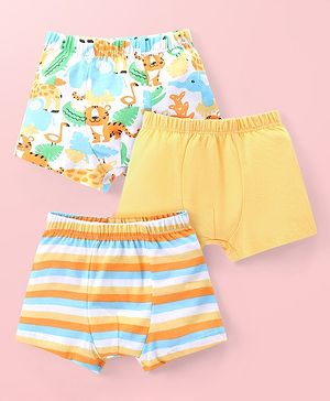 Babyhug 100% Cotton Knit Trunks with Striped & Animal Print Pack of 3 - Multicolour