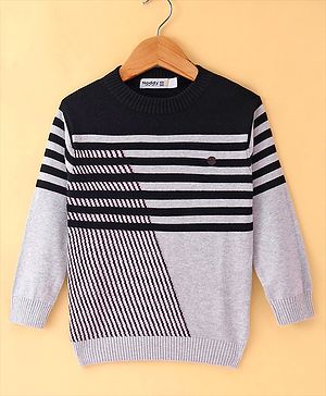 Noddy Knitted Full Sleeves Striped Pullover - Black