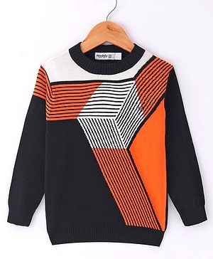 Noddy Knitted Full Sleeves Parallel Lines Detailed Pullover - Black