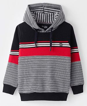 Noddy Knitted Full Sleeves Striped  Hoodie - Black