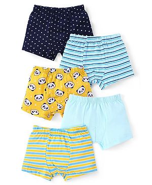 Babyhug 100% Cotton Knit Trunks with Stripes & Panda Print Pack of 5 - Multicolour