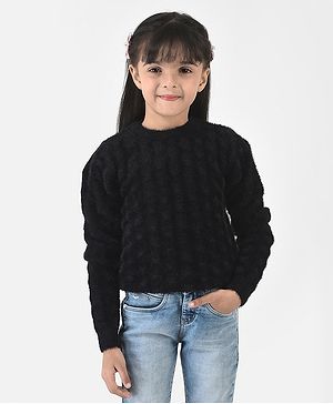 CRIMSOUNE CLUB Full Sleeves Solid Textured Sweater - Black