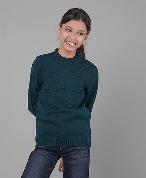 CRIMSOUNE CLUB  Full Sleeves Floral Designed Sweater  -  Green